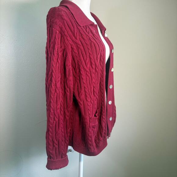 VTG Appleseeds PM Red Cardigan Cable Knit Open Front‎ Grandmacore Cottagecore - Picture 2 of 6